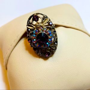 Amethyst Purple Gold Heart Costume Jewelry Adjustable Ring